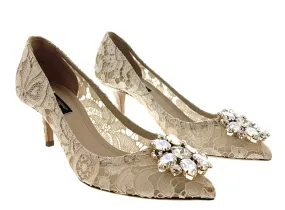 Dolce & Gabbana Ivory Floral Lace  Kitten Heels-EU35.5