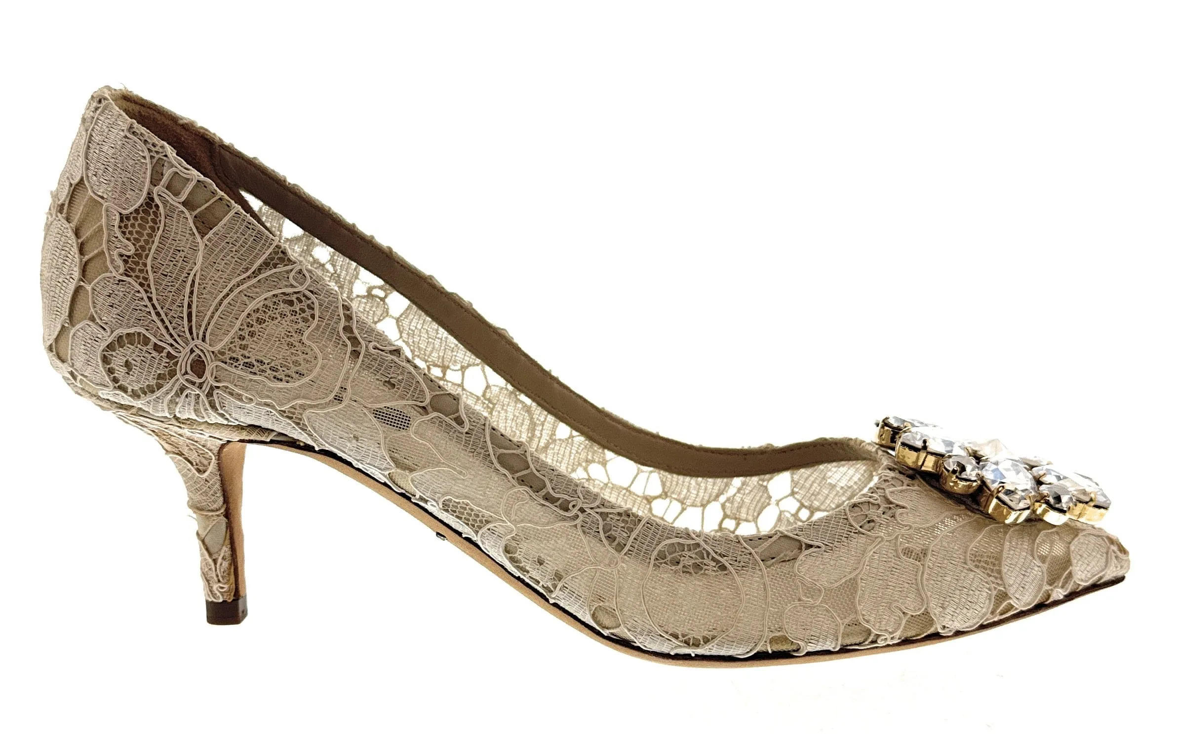 Dolce & Gabbana Ivory Floral Lace  Kitten Heels-EU35.5