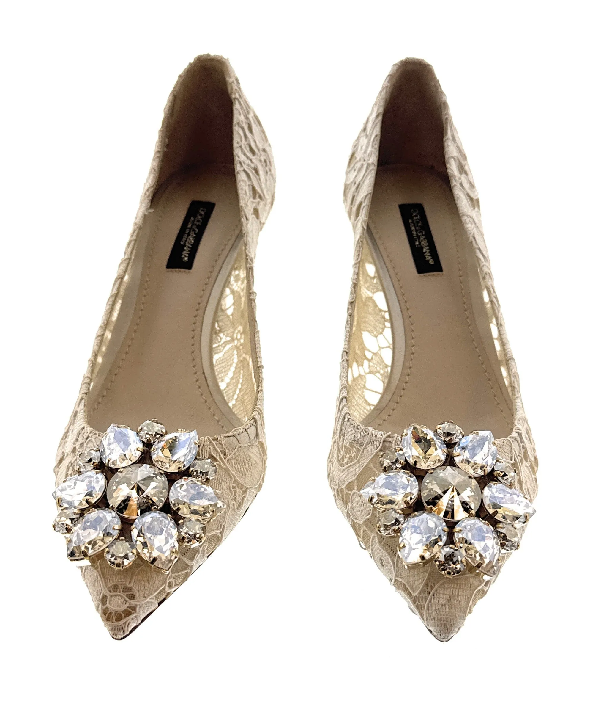 Dolce & Gabbana Ivory Floral Lace  Kitten Heels-EU35.5