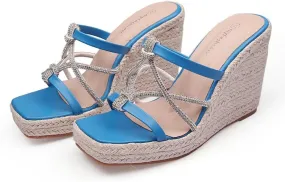 Espadrilles Wedges for Women Mules with Glitter Rhinestone Comfortable Slides Platform Chunky High Heels Y2K Fashion Dressy Casual Sandals Summer Outdoors Travel Bohemia Cruise Beach Seaside Holiday