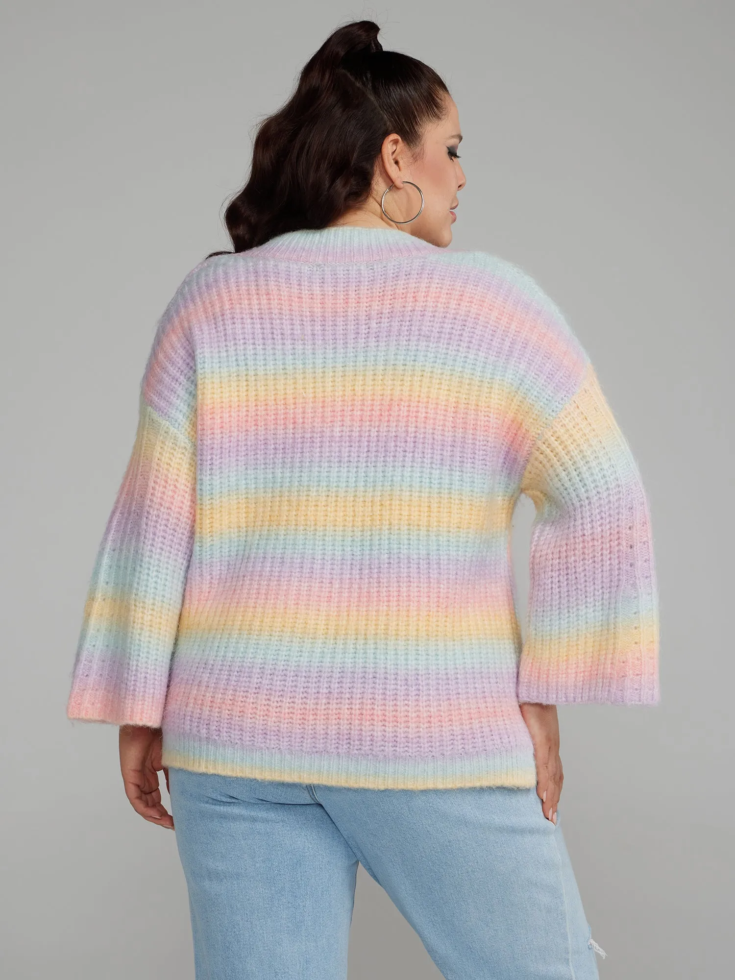 Fashion To Figure - V-Neck Multicolor Striped Sweater