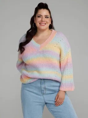Fashion To Figure - V-Neck Multicolor Striped Sweater