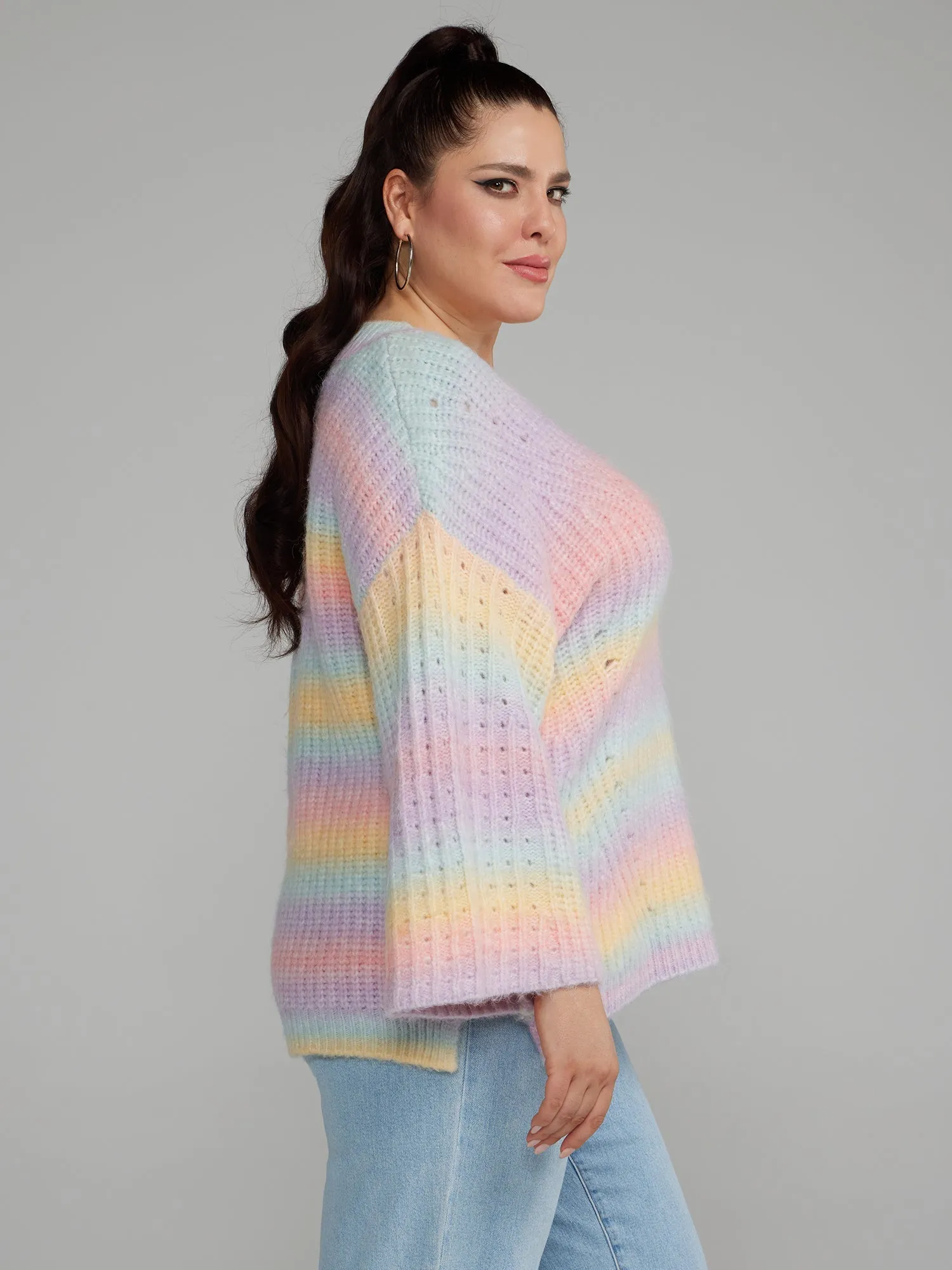 Fashion To Figure - V-Neck Multicolor Striped Sweater