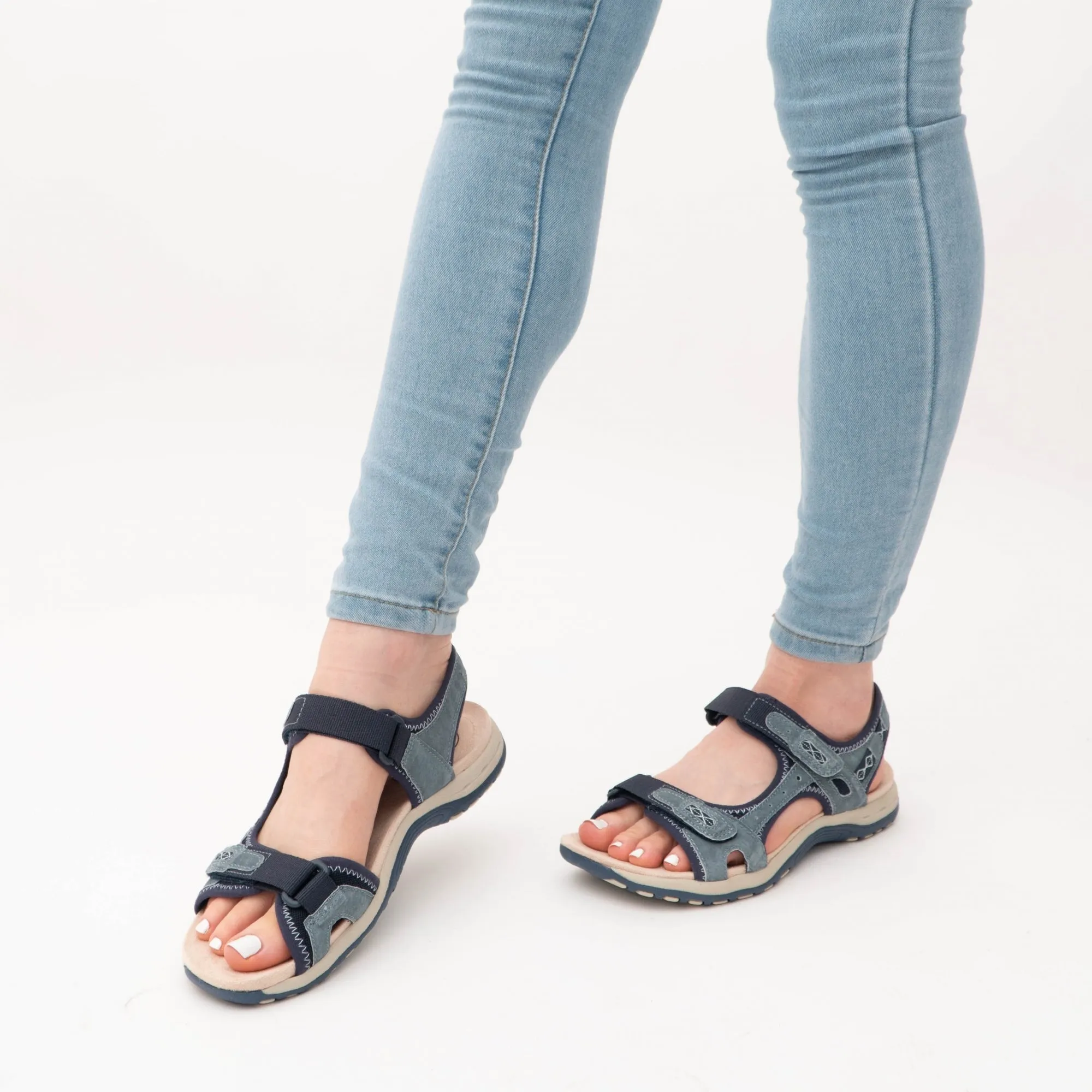FRISCO Ladies Leather Touch Fasten Sandals Navy