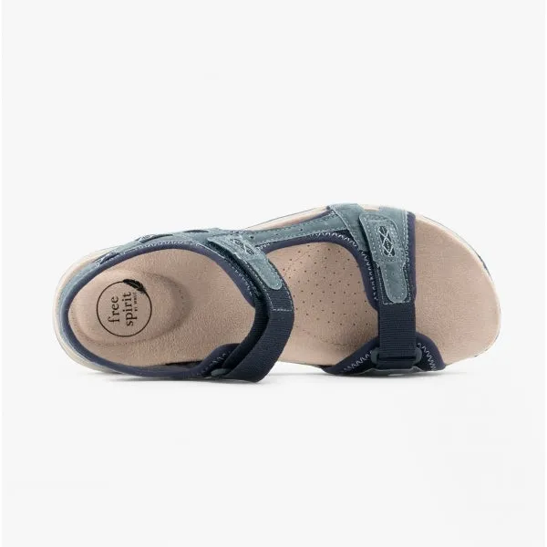 FRISCO Ladies Leather Touch Fasten Sandals Navy