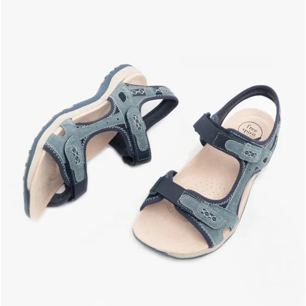 FRISCO Ladies Leather Touch Fasten Sandals Navy