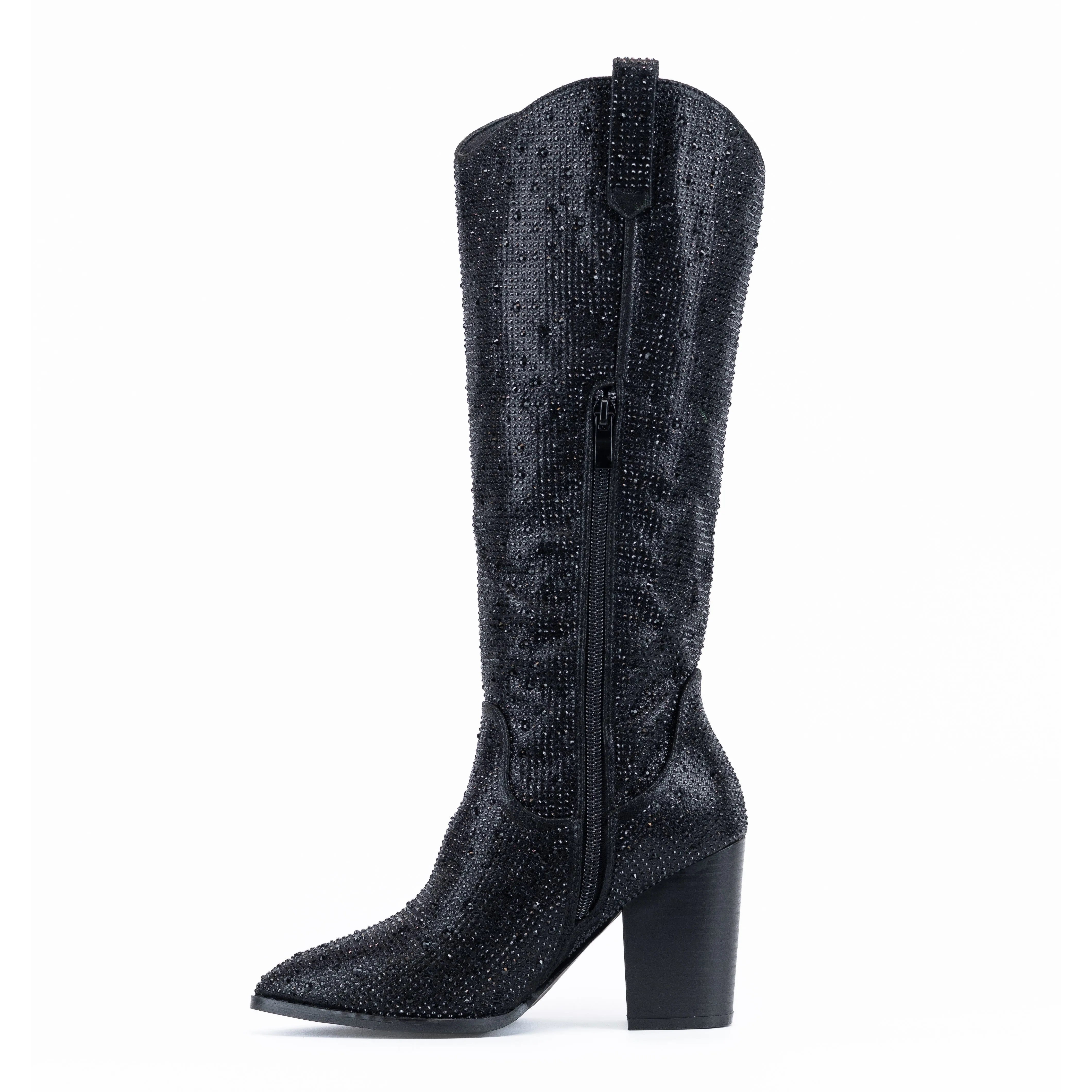 Gemstones - Embellished Mid Heel Cowgirl Boots for Women, Stylish Western Footwear, Elegant Embellishments, Perfect for Festivals