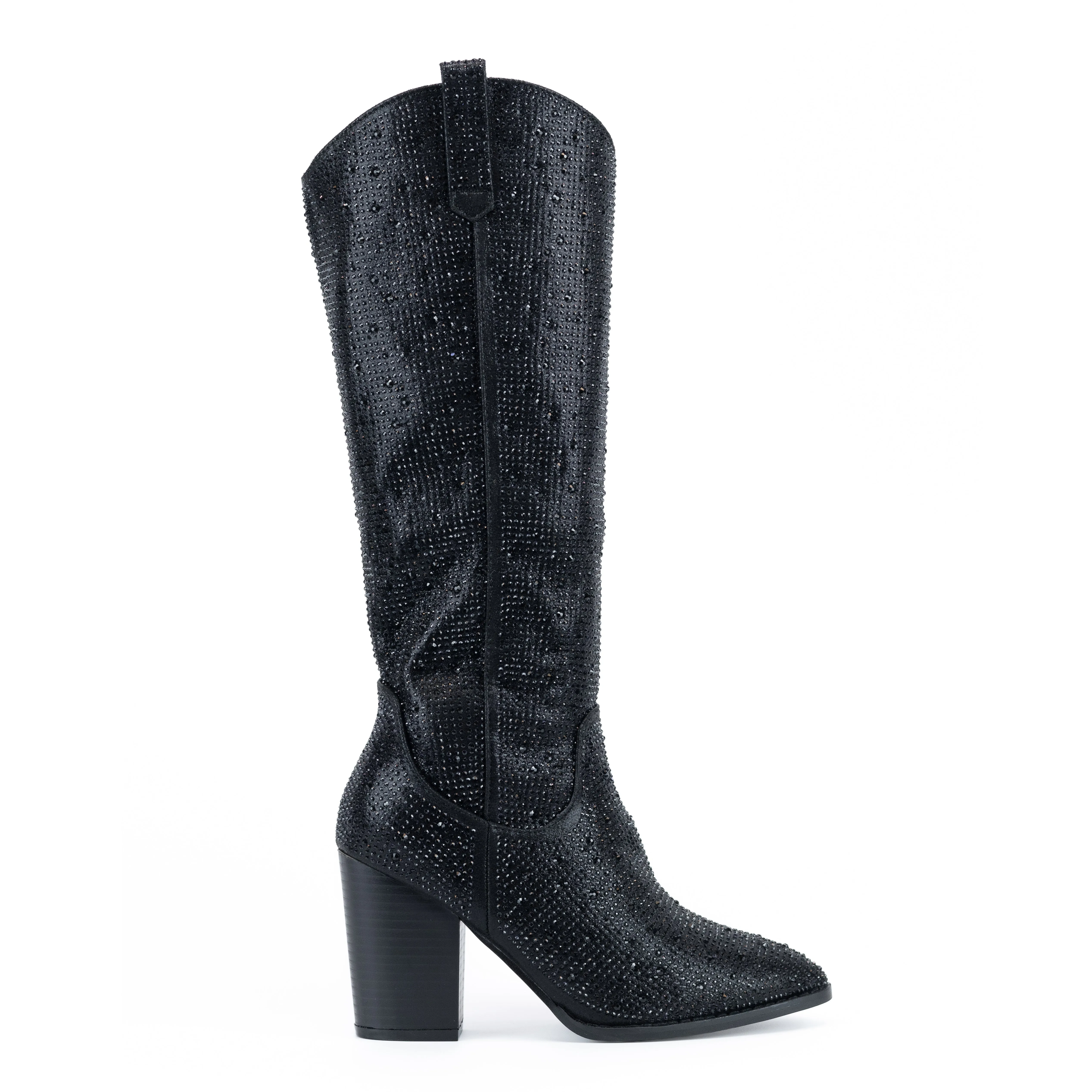 Gemstones - Embellished Mid Heel Cowgirl Boots for Women, Stylish Western Footwear, Elegant Embellishments, Perfect for Festivals