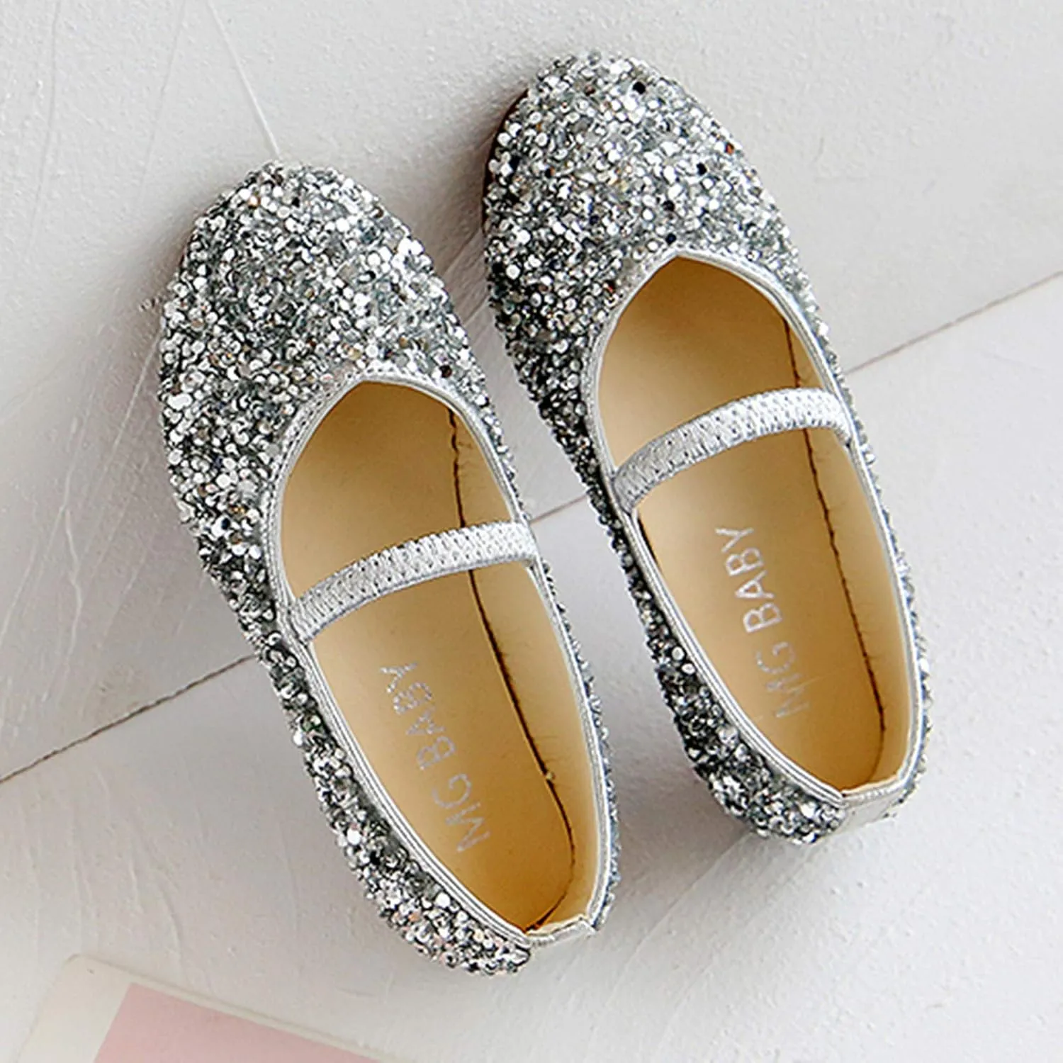 Girls Glitter Slip On Sneakers Baby Girls Dress Dance Flat Shoes Kids Soft Cozy Lightweight Outdoor Bottom Sport Shoes