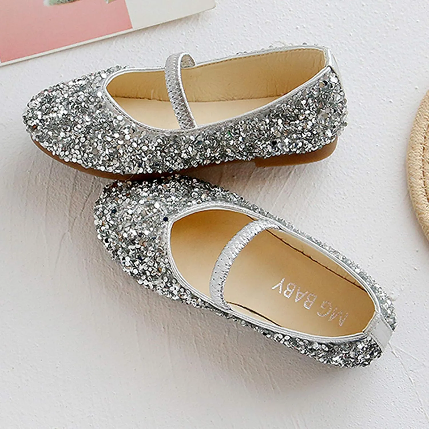 Girls Glitter Slip On Sneakers Baby Girls Dress Dance Flat Shoes Kids Soft Cozy Lightweight Outdoor Bottom Sport Shoes