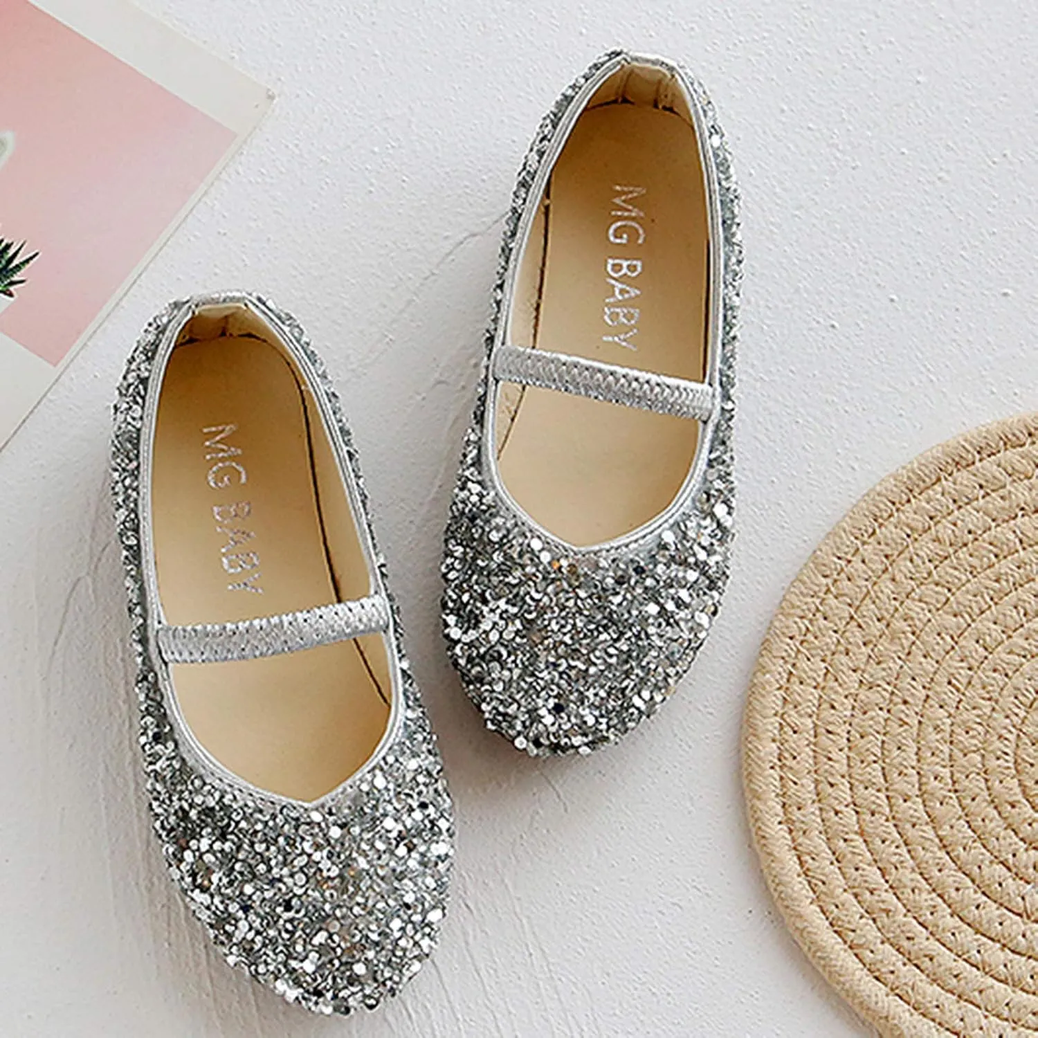 Girls Glitter Slip On Sneakers Baby Girls Dress Dance Flat Shoes Kids Soft Cozy Lightweight Outdoor Bottom Sport Shoes