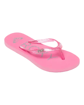 Girls Viva Sparkle Flip Flops in Bright Rose & Pink Carnation