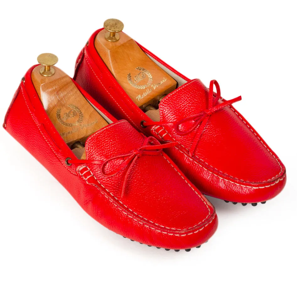 Gommino Leather Bow Loafers (Red)