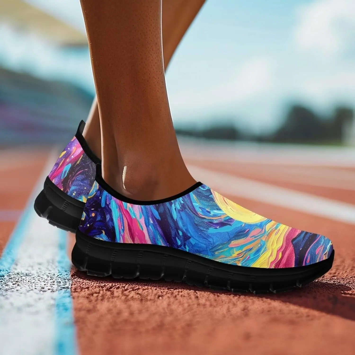 GOSTONG Sneakers for Women Comfort Soft Non Slip Outdoor Running Sneakers Casual Slip-on Home Walking Loafers Black US 5.5-11.5
