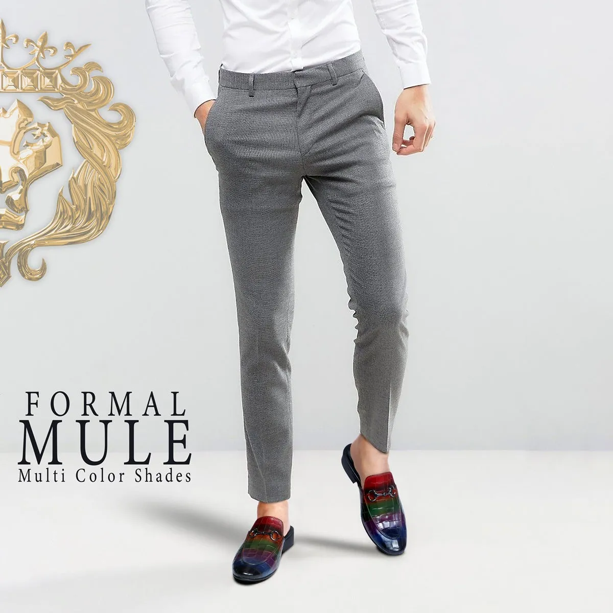 Hand-Painted Multi-Color Mules in Deep Cut Croco Textured Leather