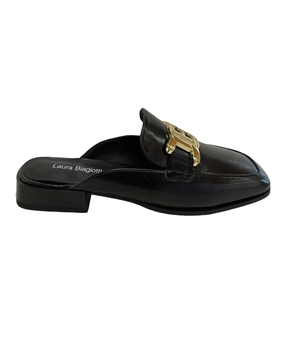 LAURA BIAGIOTTI GOLD BUCKLE MULES
