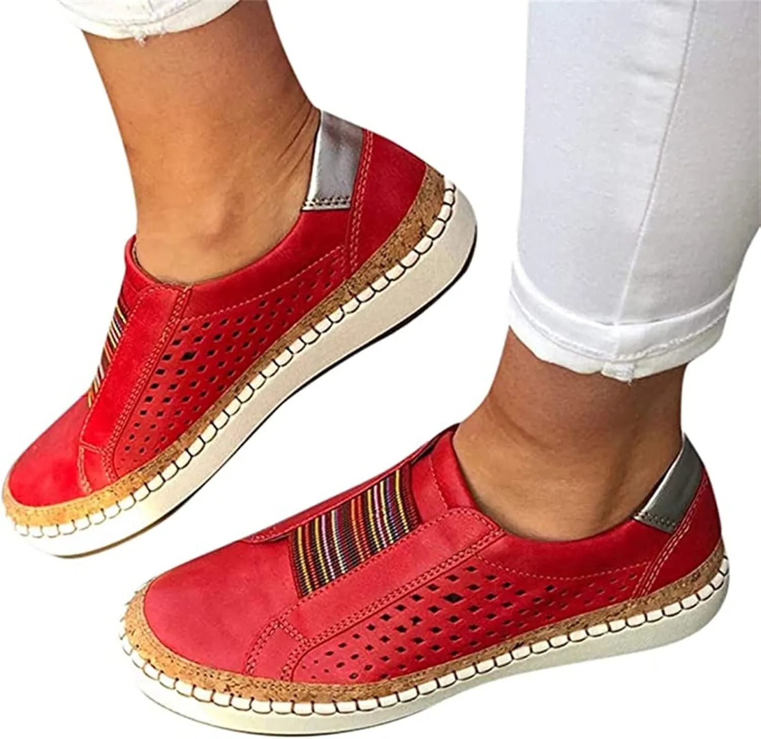 Lausiuoe Shoes For Women Dressy Flats Canvas Loafers Slip on Low Top Non Slip Fashion Casual Classic Soft Walking Sneakers