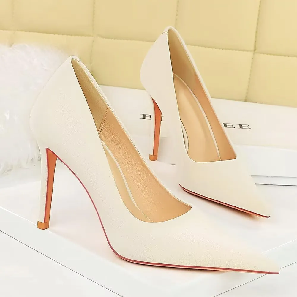 LUXINYU Women Fashion Pointed Toe Heels Elegant Stiletto Pu Leather Upper Ladies Pumps Party Dress Heels Work Office Shoes