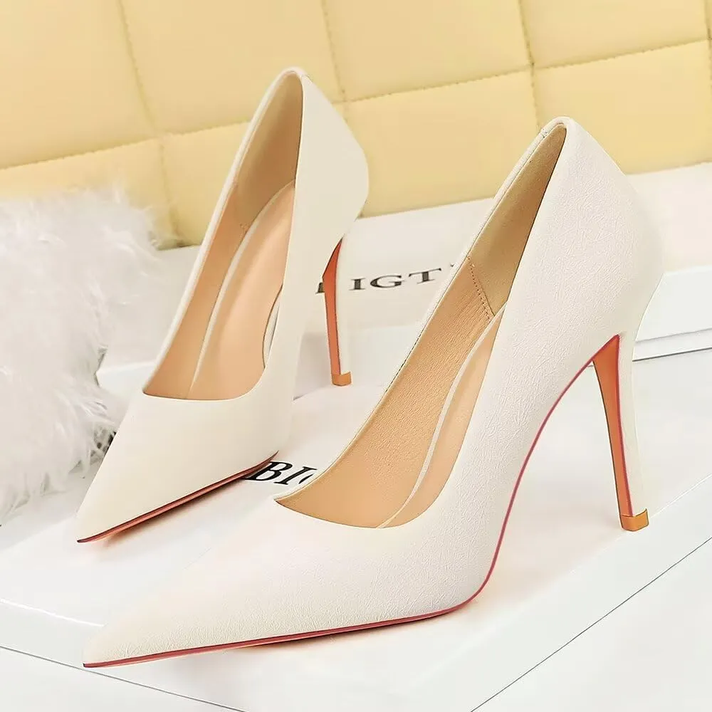 LUXINYU Women Fashion Pointed Toe Heels Elegant Stiletto Pu Leather Upper Ladies Pumps Party Dress Heels Work Office Shoes