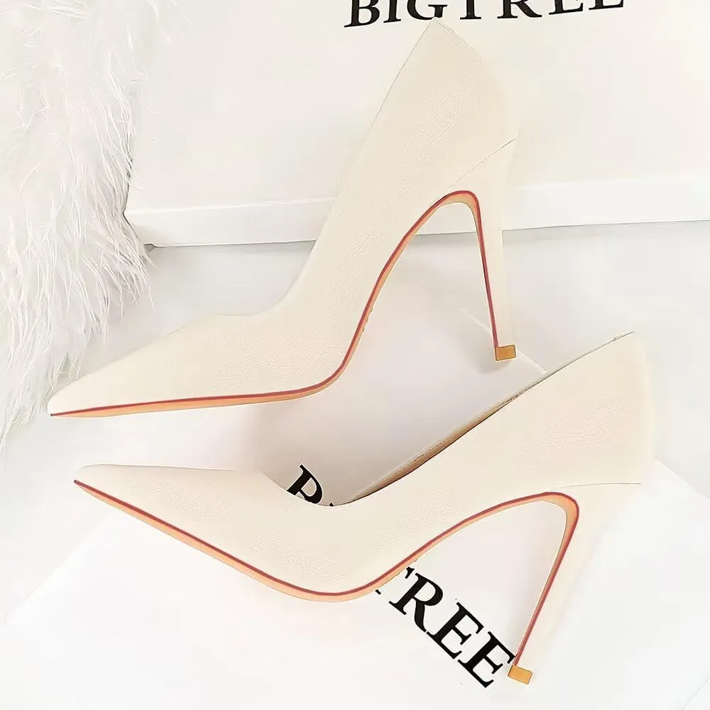LUXINYU Women Fashion Pointed Toe Heels Elegant Stiletto Pu Leather Upper Ladies Pumps Party Dress Heels Work Office Shoes