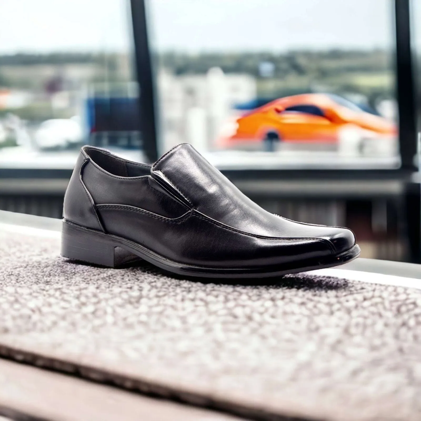 Men's Black Smooth Classic Square Toe Slip On Penny Loafers, Dress Shoes
