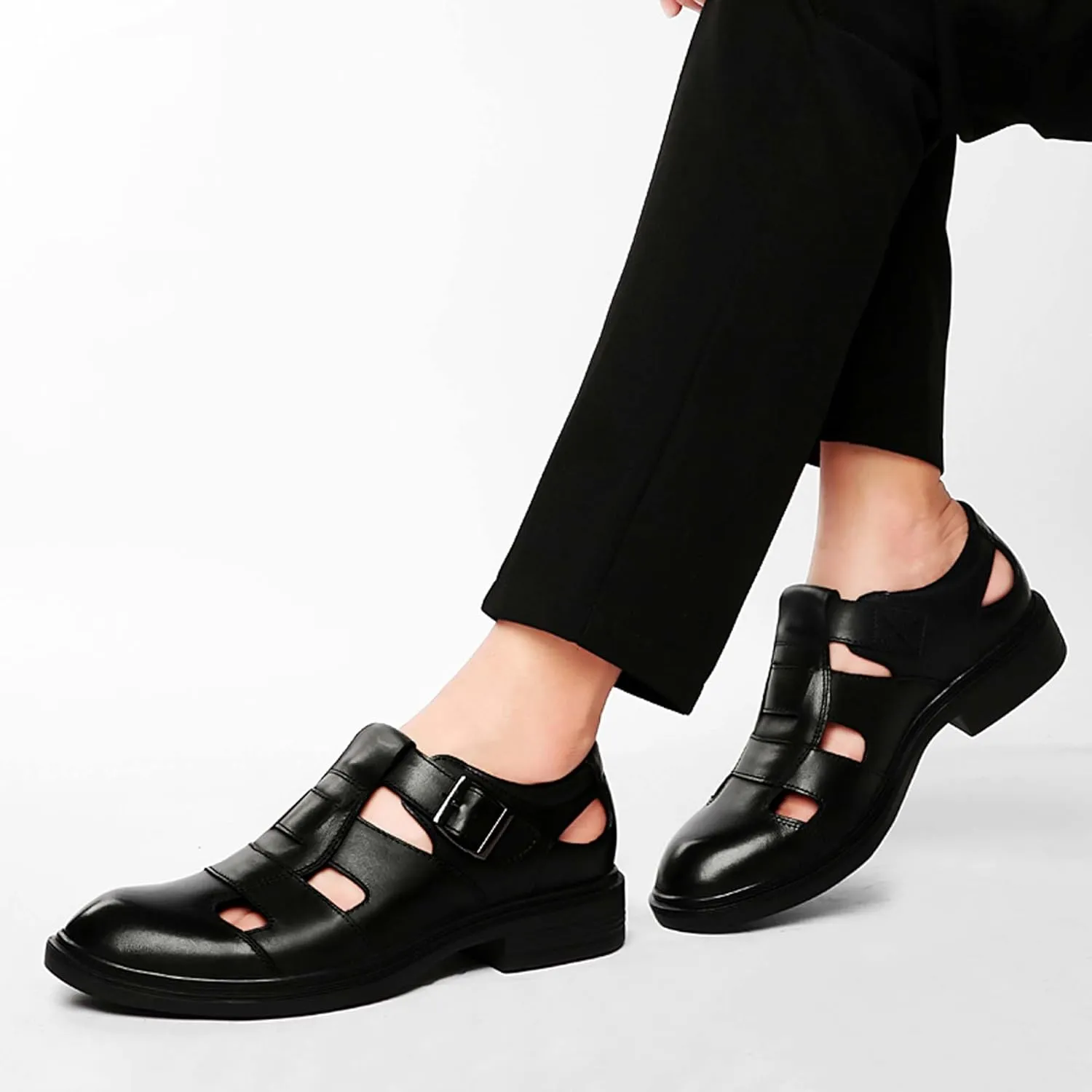 Mens Genuine Leather Shoes, Hollow Out Breathable Barefoot Genuine Leather Sandals, Business Casual Sandals, Hollow Out Breathable Sandals, Soft Anti-slip Wear-resistant, Durable
