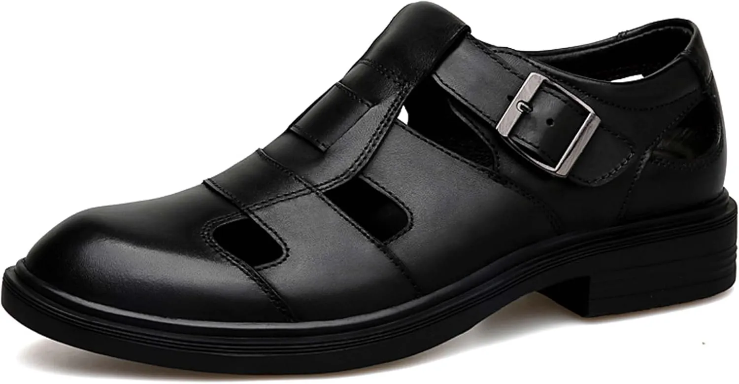 Mens Genuine Leather Shoes, Hollow Out Breathable Barefoot Genuine Leather Sandals, Business Casual Sandals, Hollow Out Breathable Sandals, Soft Anti-slip Wear-resistant, Durable