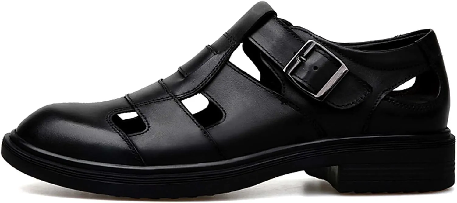 Mens Genuine Leather Shoes, Hollow Out Breathable Barefoot Genuine Leather Sandals, Business Casual Sandals, Hollow Out Breathable Sandals, Soft Anti-slip Wear-resistant, Durable