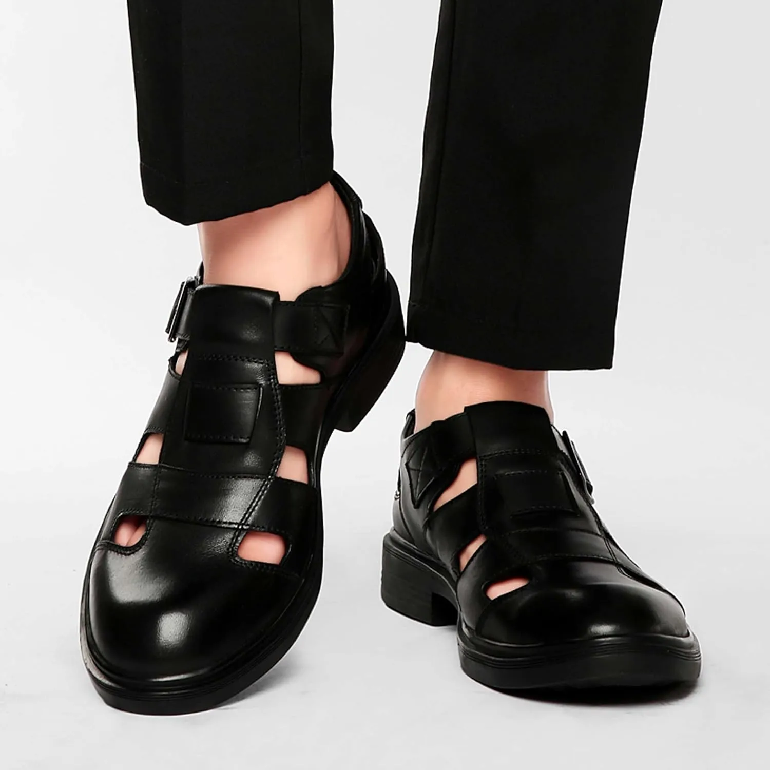 Mens Genuine Leather Shoes, Hollow Out Breathable Barefoot Genuine Leather Sandals, Business Casual Sandals, Hollow Out Breathable Sandals, Soft Anti-slip Wear-resistant, Durable