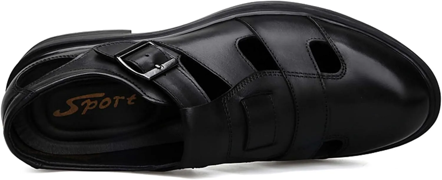 Mens Genuine Leather Shoes, Hollow Out Breathable Barefoot Genuine Leather Sandals, Business Casual Sandals, Hollow Out Breathable Sandals, Soft Anti-slip Wear-resistant, Durable