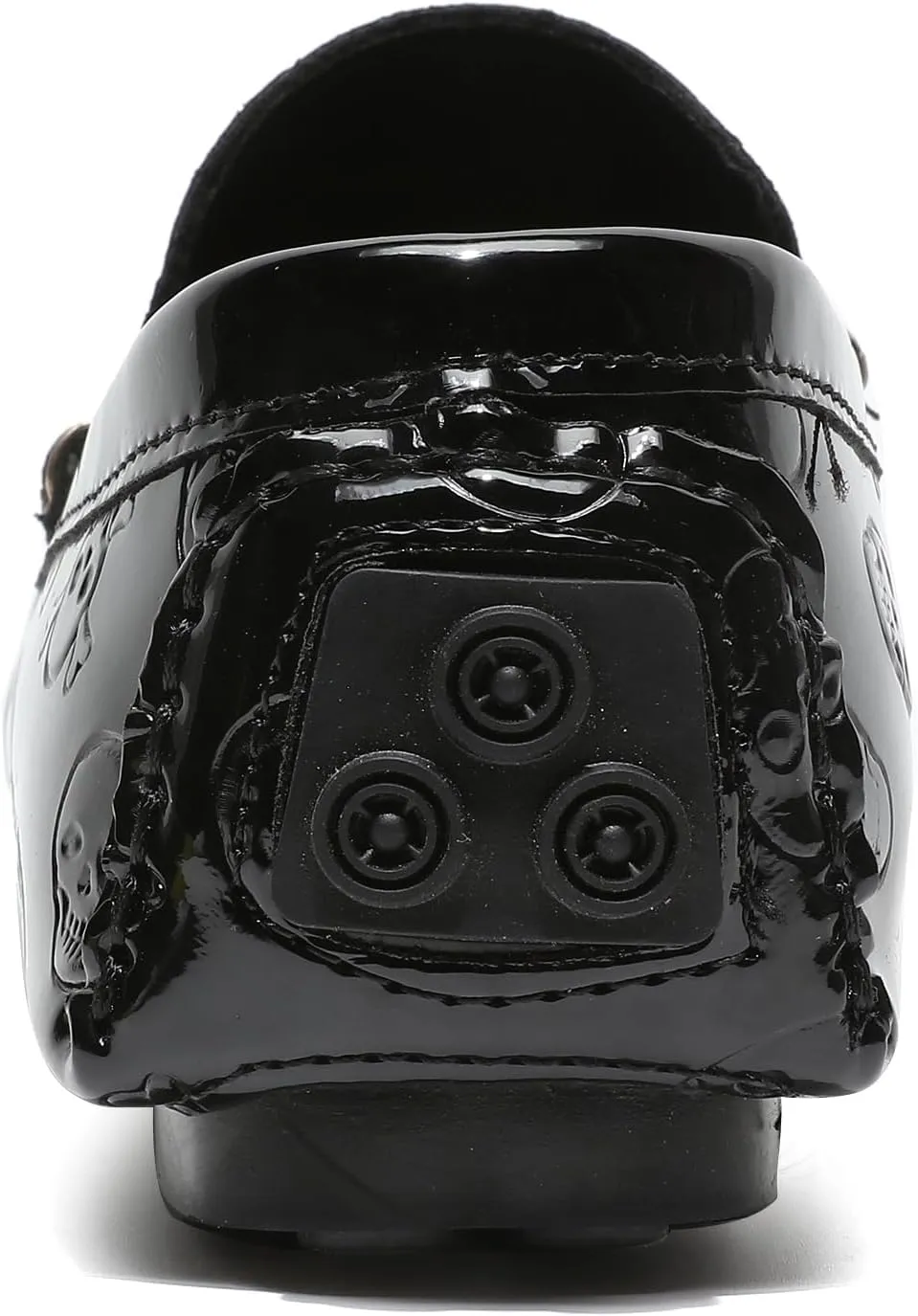Men's Penny Loafers Patent Leather Skull Pattern Loafers Slip-On Driving Moccasins with Gold Skull Buckle Accent Boat Casual Dress Shoes