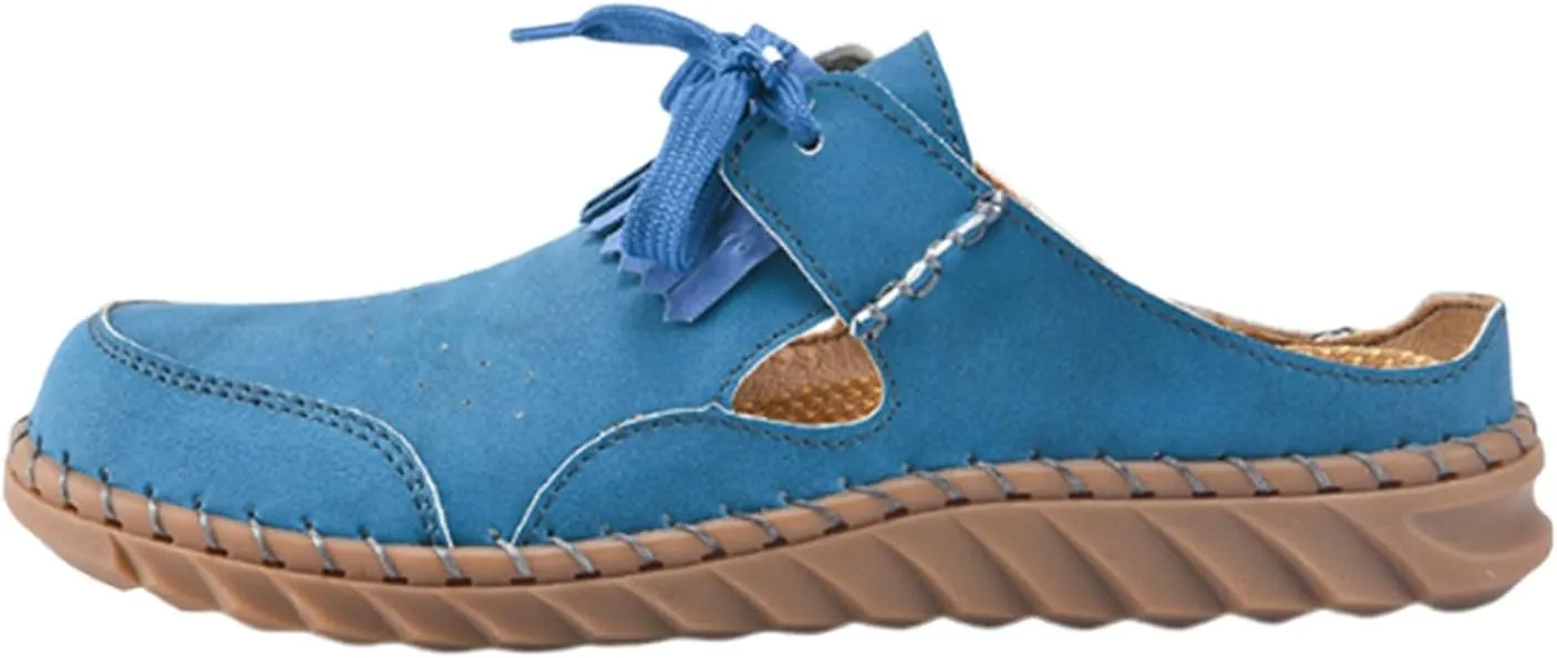 Mule Loafers for Women Round Toe Bowknot Tassel Flats Slip On Slides Open Back Cutout Summer Casual Shoes Closed Toe Backless Loafer