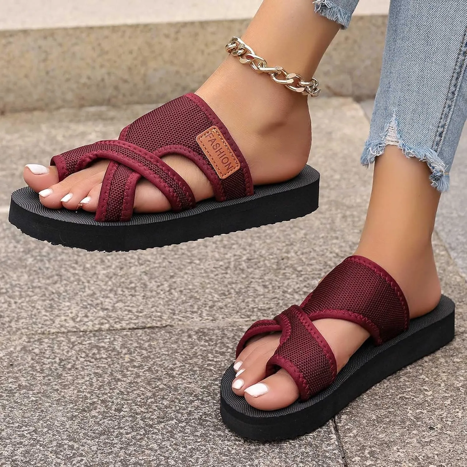 Orthopedic Sandals for Women Breathable Mesh Slide Flip Flops Arch Support Sandals Comfortable Beach Sandals