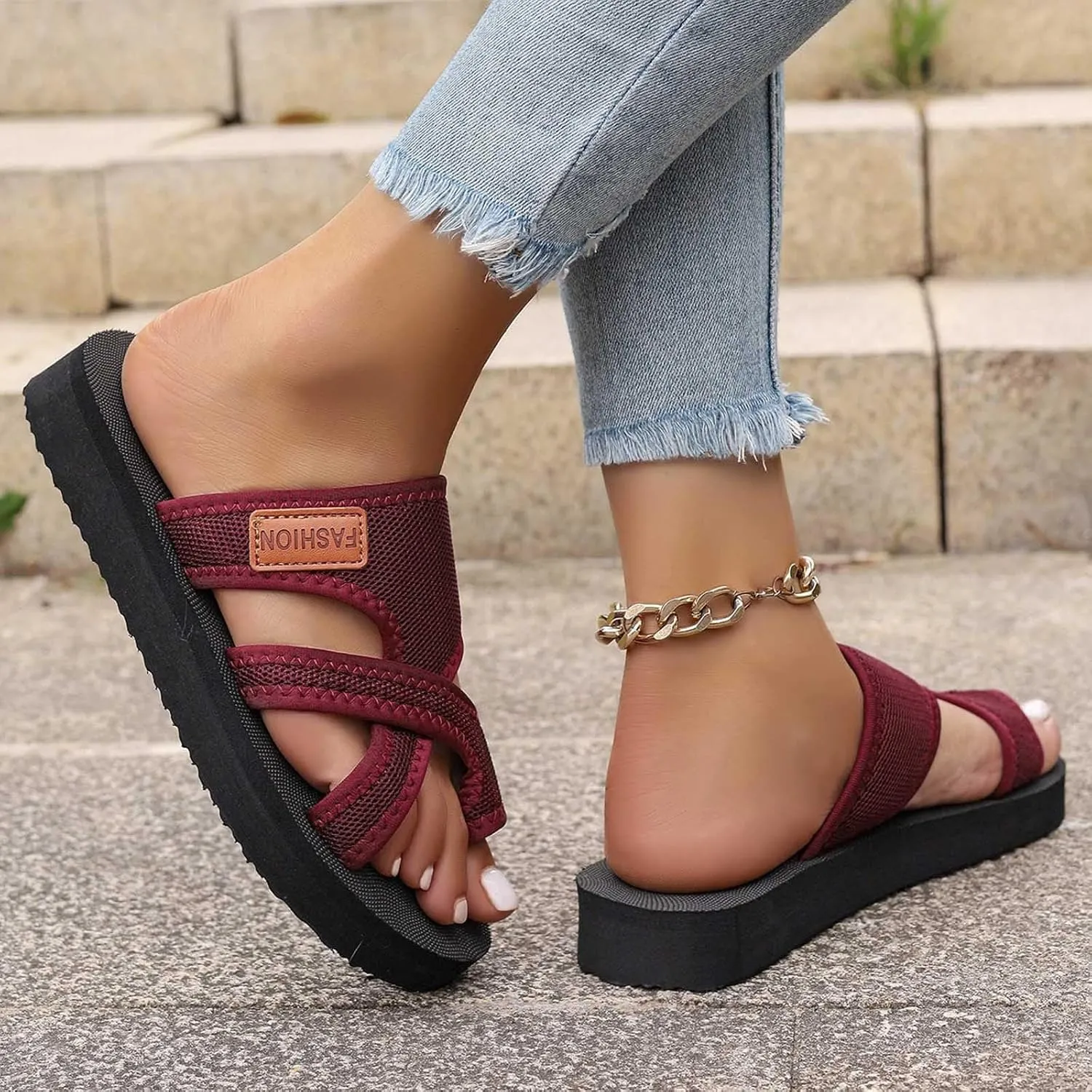 Orthopedic Sandals for Women Breathable Mesh Slide Flip Flops Arch Support Sandals Comfortable Beach Sandals