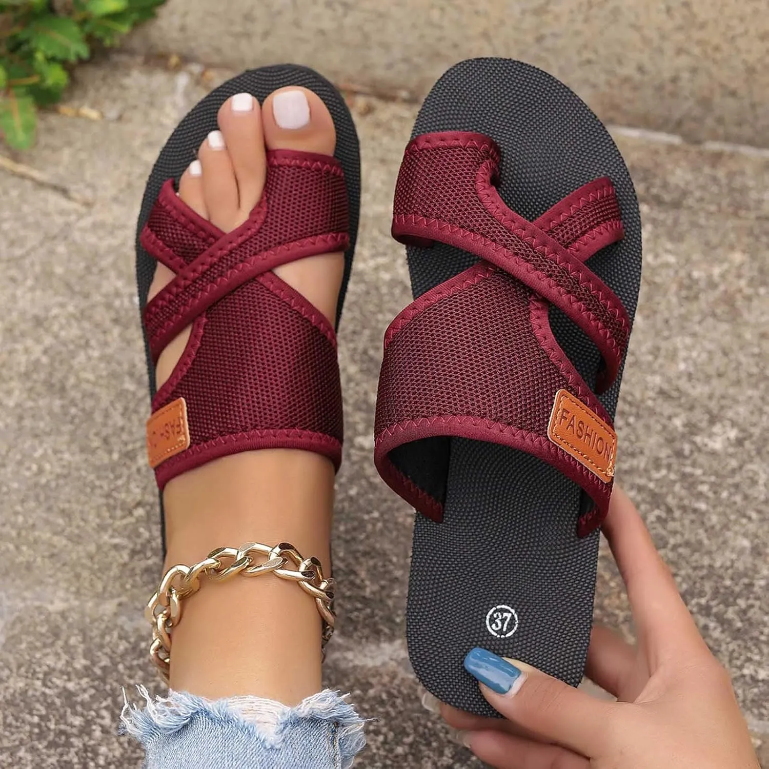 Orthopedic Sandals for Women Breathable Mesh Slide Flip Flops Arch Support Sandals Comfortable Beach Sandals