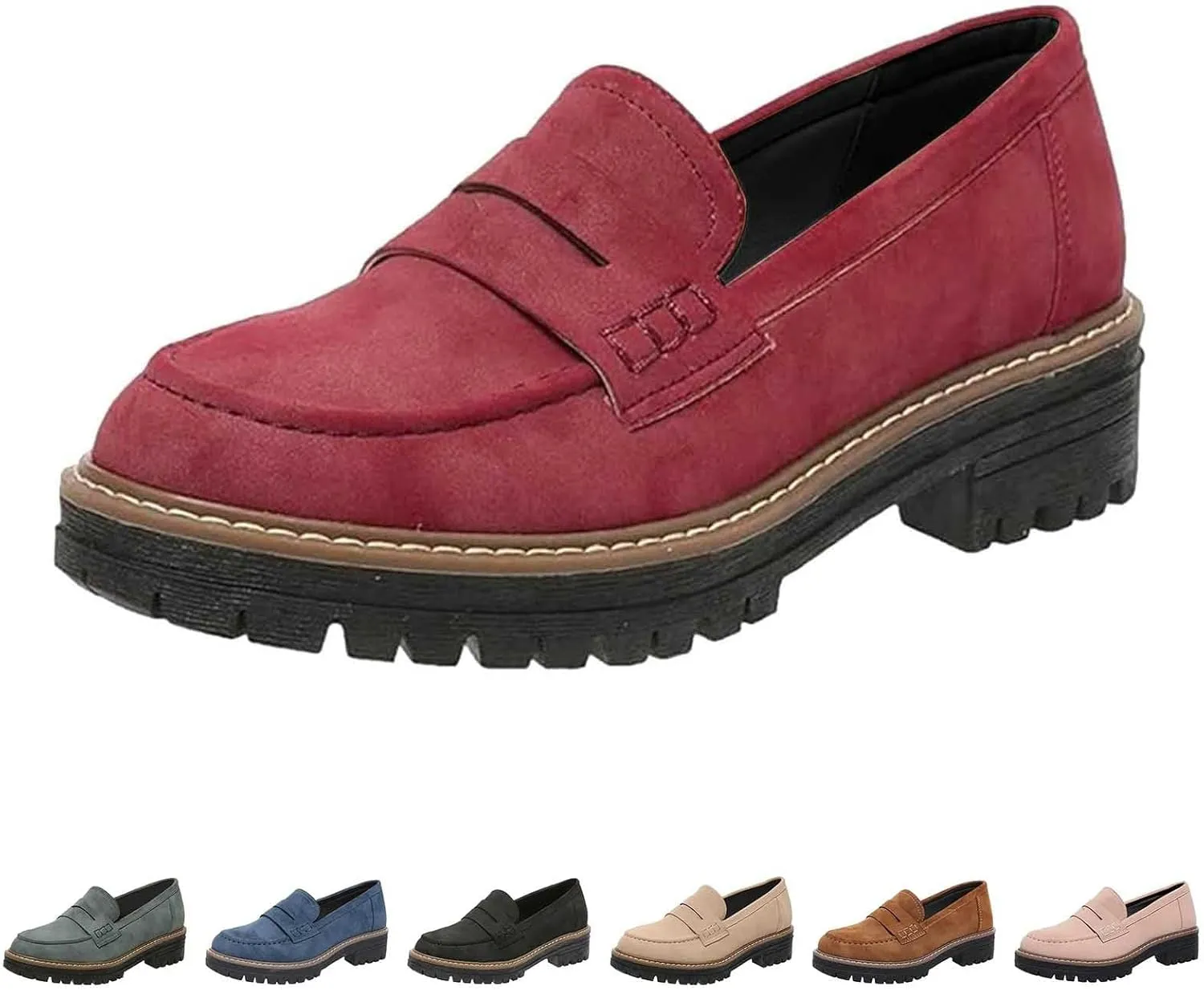 Platform Loafers for Women Comfort Slip On Loafers Casual Business Shoes Classic Fall Shoes Leather Penny Loafers