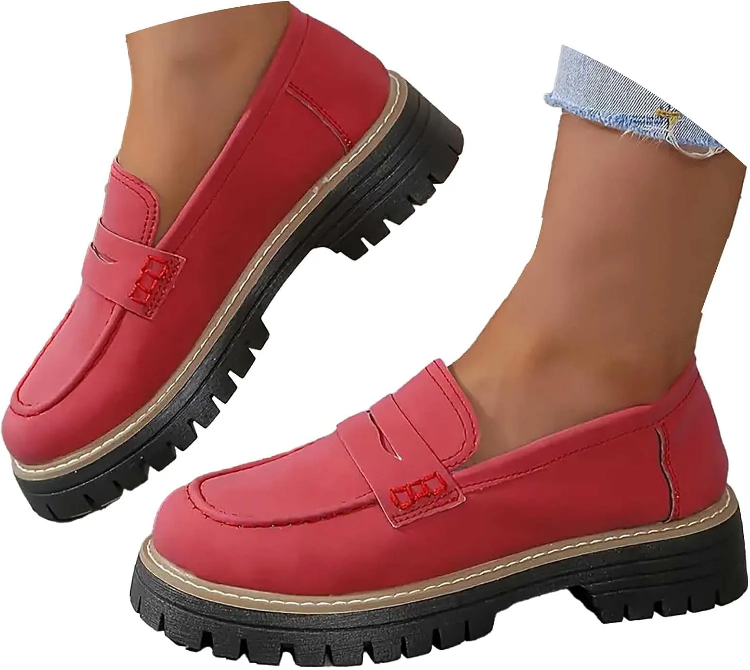 Platform Loafers for Women Comfort Slip On Loafers Casual Business Shoes Classic Fall Shoes Leather Penny Loafers
