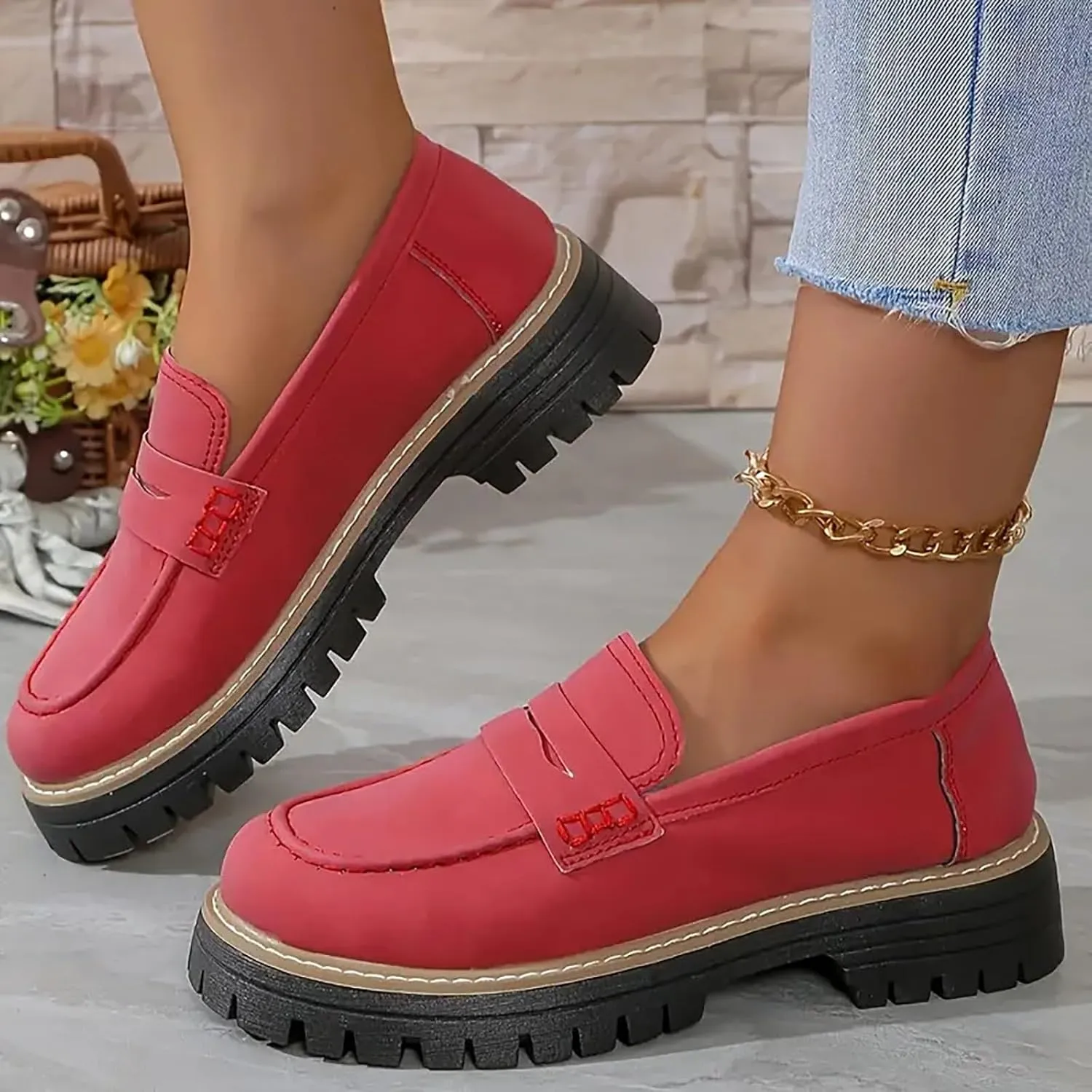 Platform Loafers for Women Comfort Slip On Loafers Casual Business Shoes Classic Fall Shoes Leather Penny Loafers