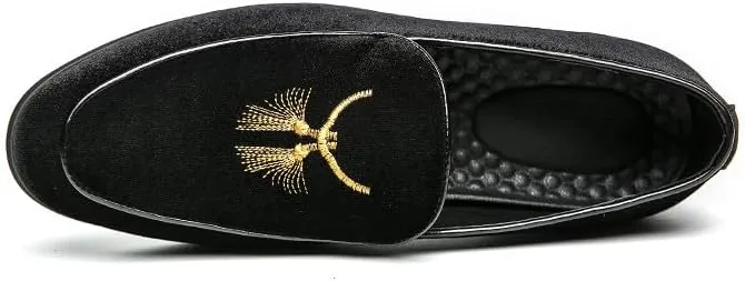 Santimon Men's Fashion Classic Velvet Loafers Embroidery Dress Shoes for Men Tuxedo Suit Shoes