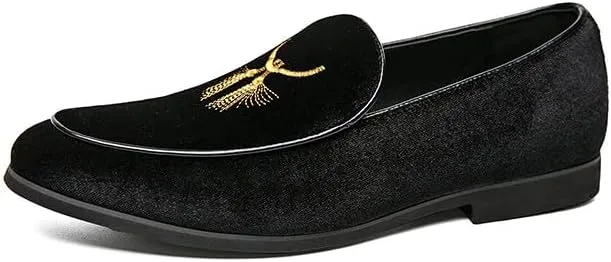 Santimon Men's Fashion Classic Velvet Loafers Embroidery Dress Shoes for Men Tuxedo Suit Shoes