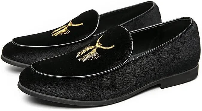 Santimon Men's Fashion Classic Velvet Loafers Embroidery Dress Shoes for Men Tuxedo Suit Shoes