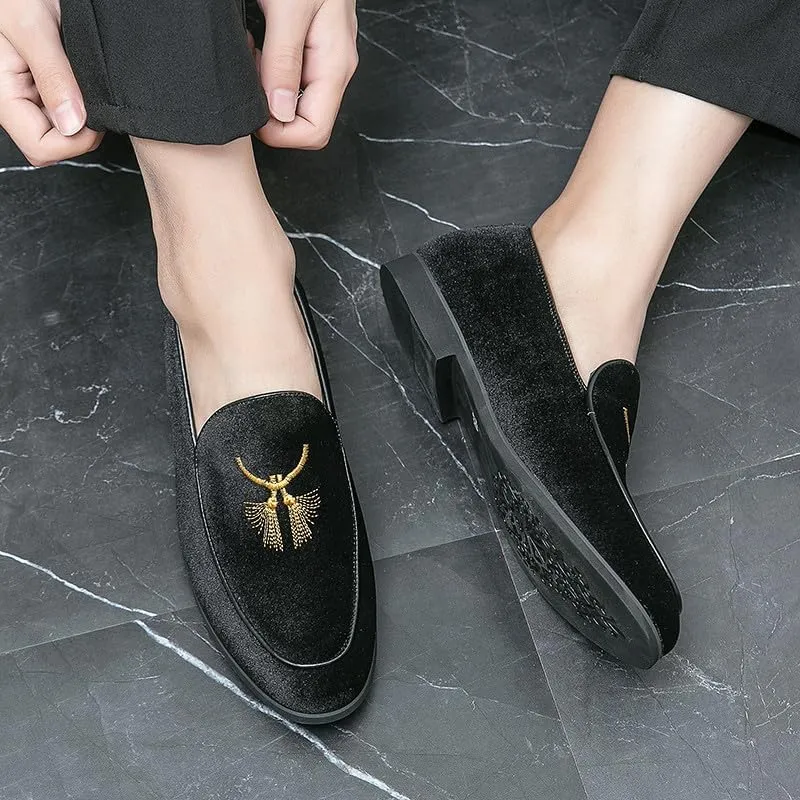 Santimon Men's Fashion Classic Velvet Loafers Embroidery Dress Shoes for Men Tuxedo Suit Shoes