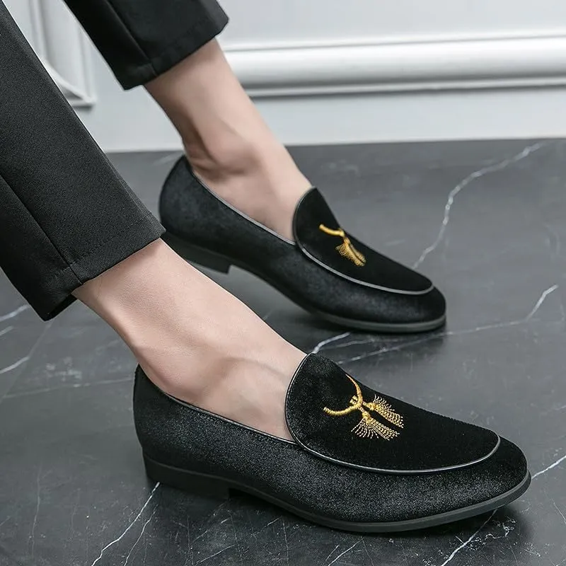 Santimon Men's Fashion Classic Velvet Loafers Embroidery Dress Shoes for Men Tuxedo Suit Shoes