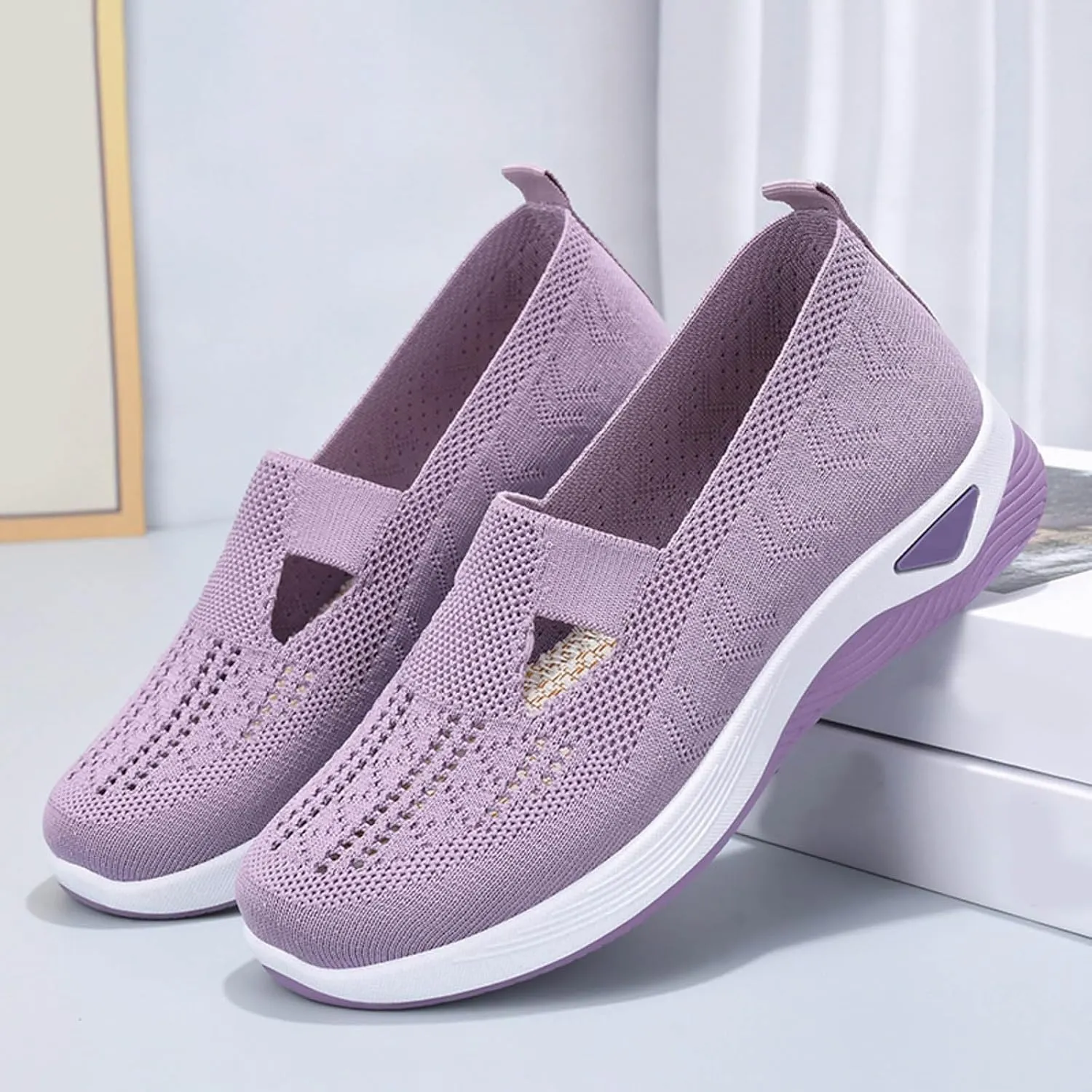 SHAOBGE Orthopedic Shoes for Women, Women Wide Width Breathable Walking Comfortable Slip on Sneakers, Non Slip Food Service Lightweight Sneaker, Nurse Shoes Arch Support Sneakers