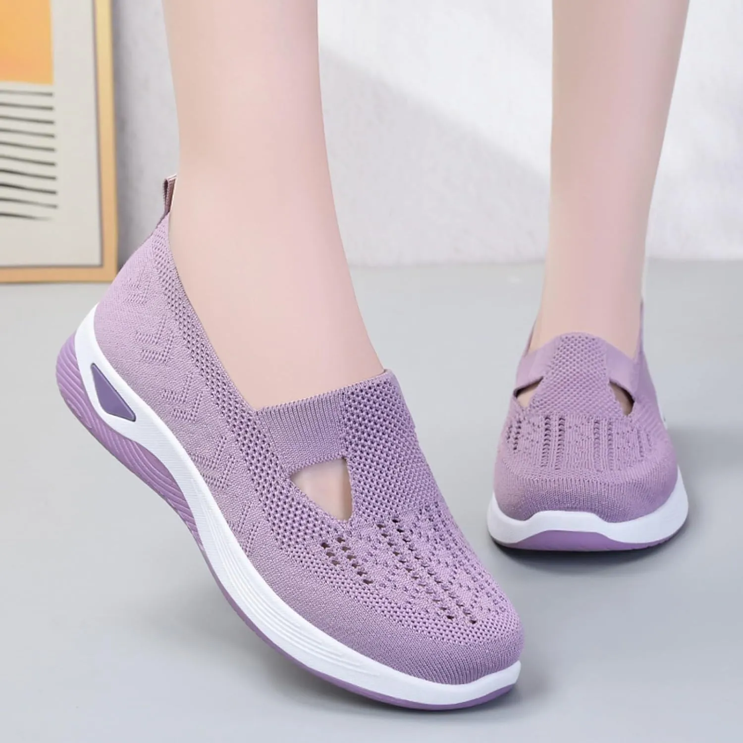 SHAOBGE Orthopedic Shoes for Women, Women Wide Width Breathable Walking Comfortable Slip on Sneakers, Non Slip Food Service Lightweight Sneaker, Nurse Shoes Arch Support Sneakers