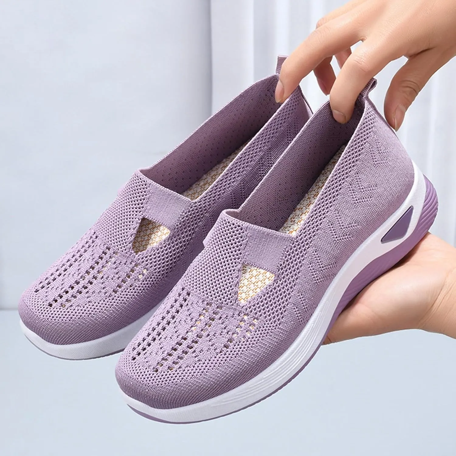 SHAOBGE Orthopedic Shoes for Women, Women Wide Width Breathable Walking Comfortable Slip on Sneakers, Non Slip Food Service Lightweight Sneaker, Nurse Shoes Arch Support Sneakers