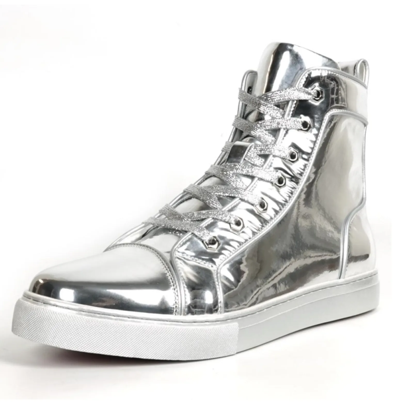 Silver Patent Leather High Top Sneaker