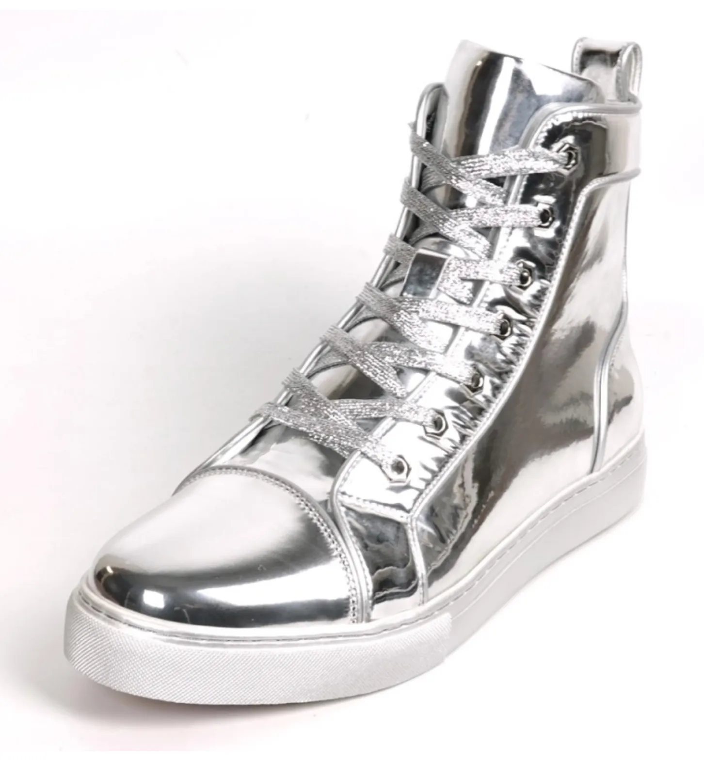 Silver Patent Leather High Top Sneaker