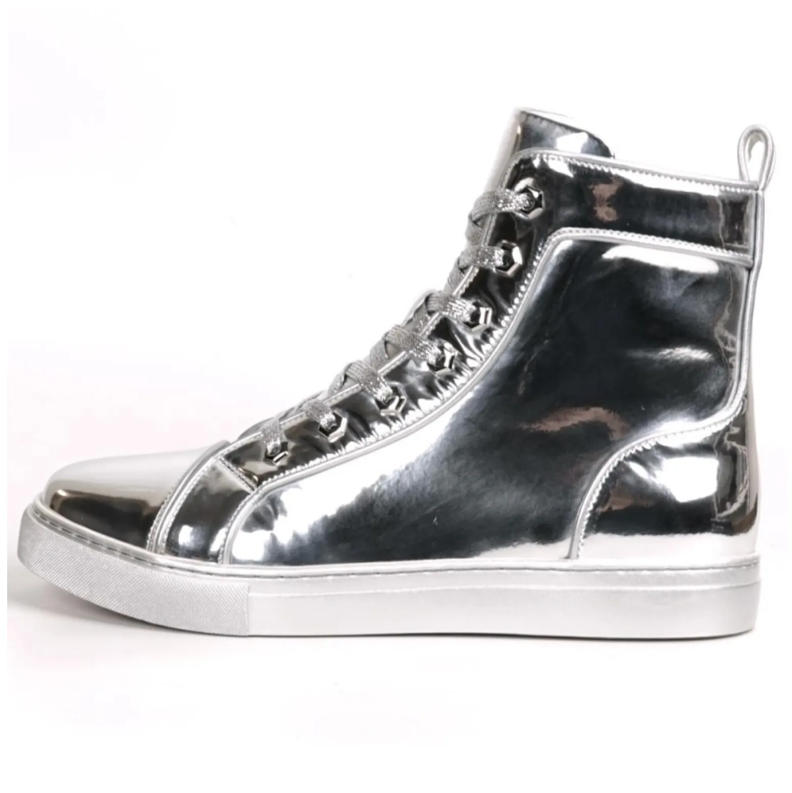 Silver Patent Leather High Top Sneaker
