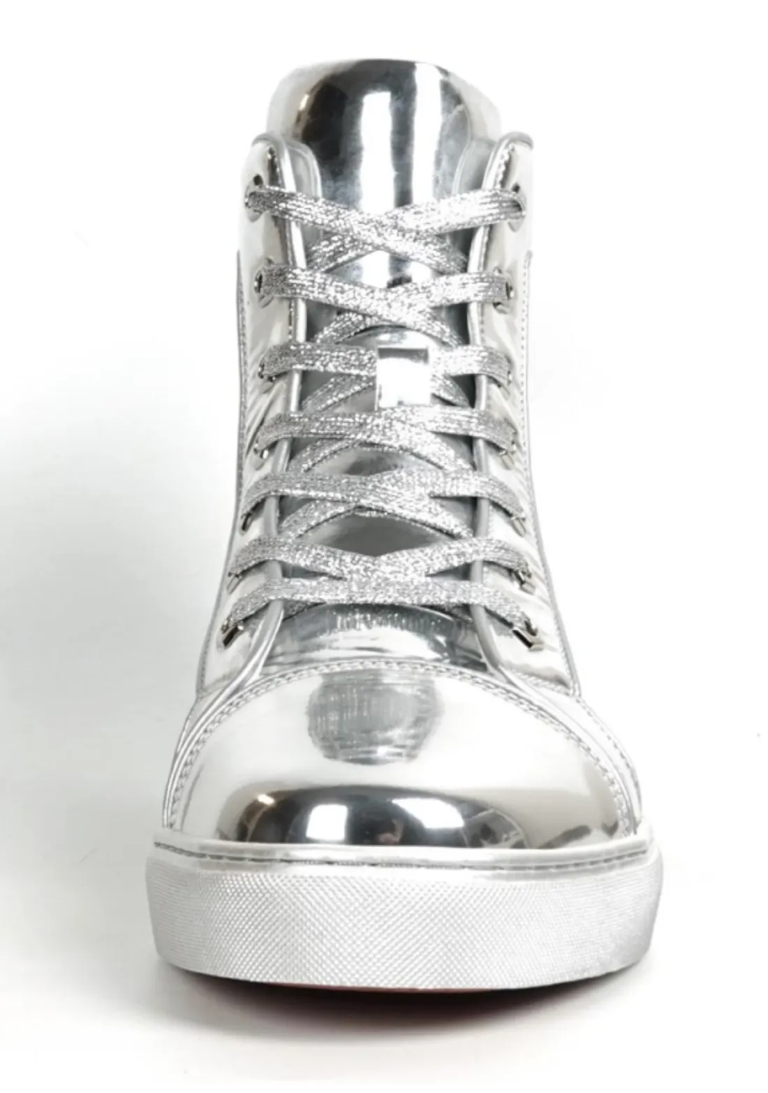 Silver Patent Leather High Top Sneaker